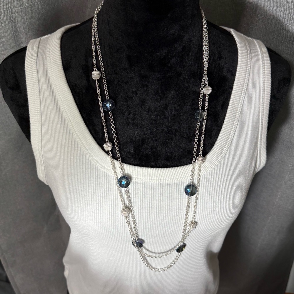Elegant Silver and Blue Beaded Necklace